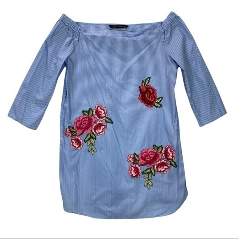 Zara Womens Size S Off The Shoulder Striped Floral Patchwork Tunic